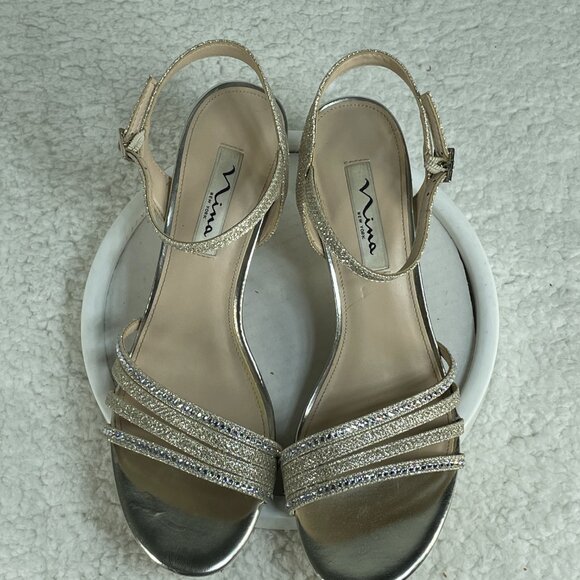 Nina Sandals Womens Sz 9 Gerri Slingback Silver Rhinestones 2.5 Inch Heels - Picture 10 of 10